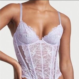 NWT Victoria's Secret Pastel Lilac Adjustable Strap Floral Lace Corset XL